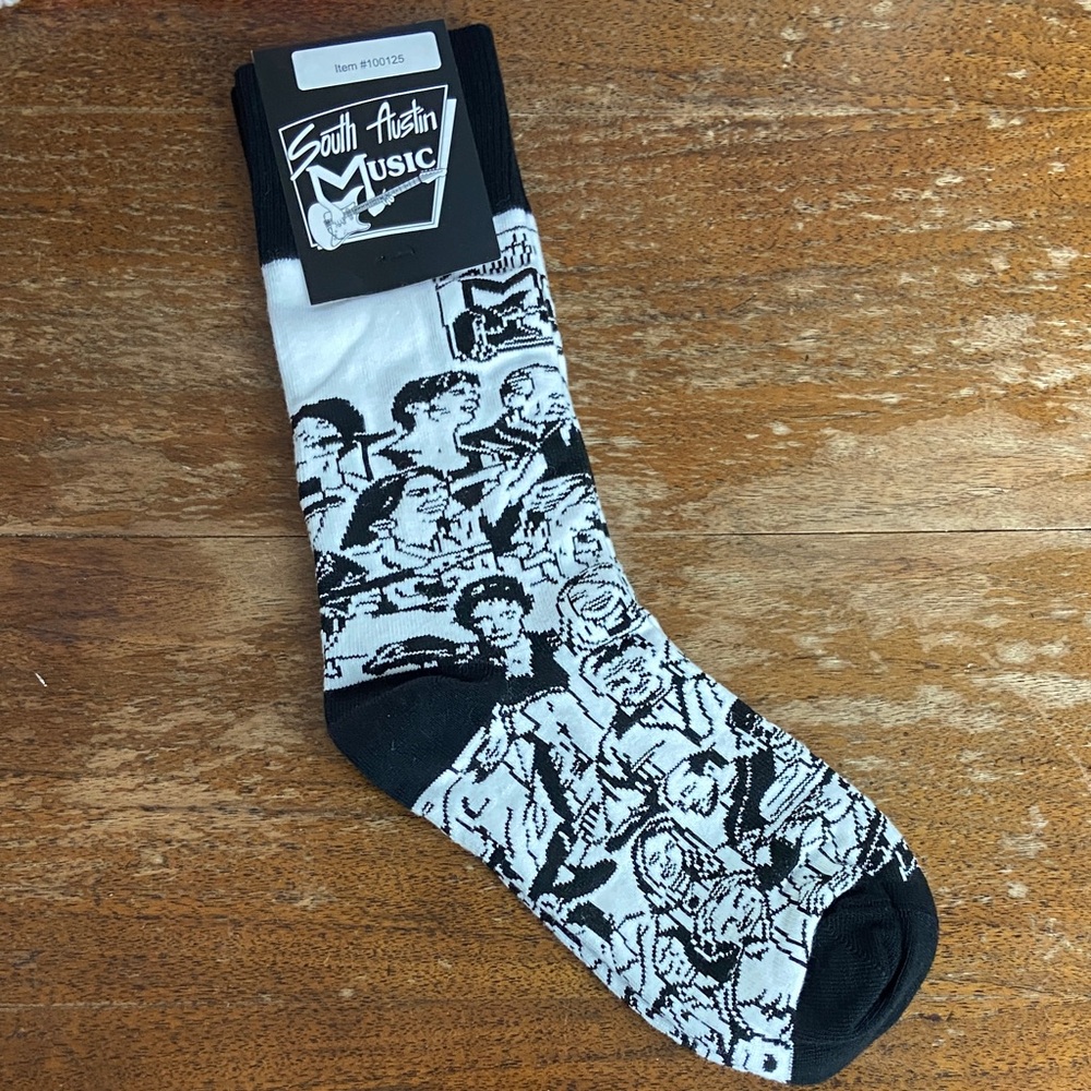 3/$12 New South Austin Music Novelty People/Musicians Black White Graphic Socks